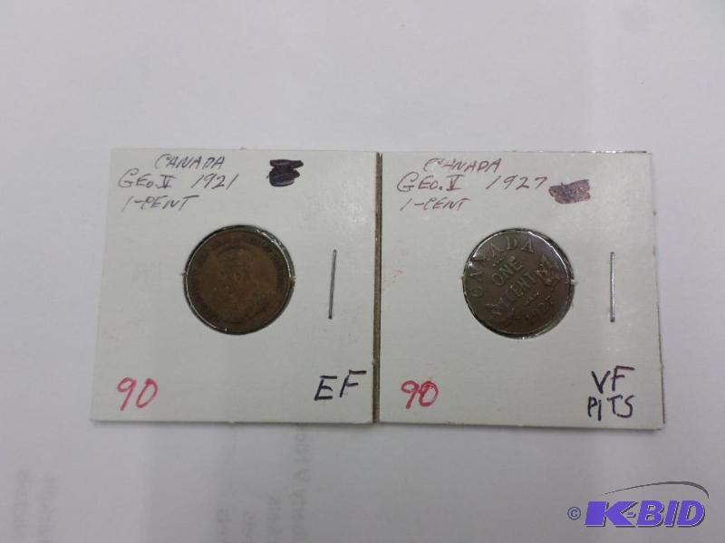 1921 FE, 1927 VF Canadian Small Cents...