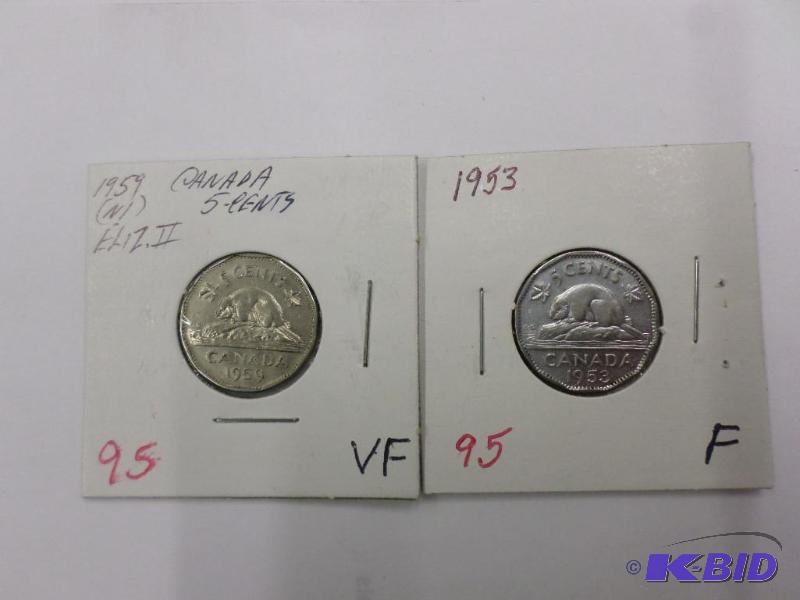1953 F, 1959 VF Canadian Nickels...