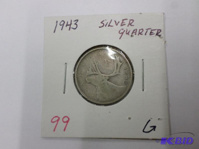 1943 G Silver Canadian Quarter...