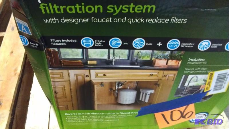 lot 106 image: Water Filtration System with faucet kit. View...