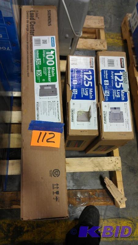 lot 112 image: Main Breaker AND 2 Main Lug Electrical Boxes....