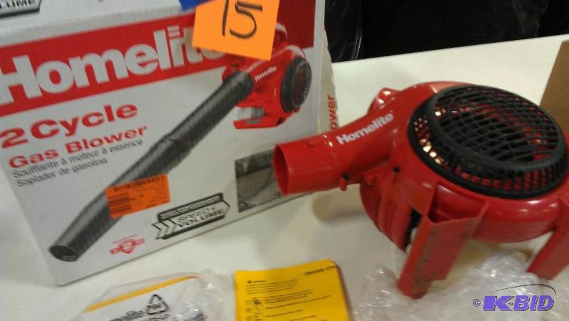 lot 15 image: Gas powered Leaf Blower. Homelite 2-cycle. Ha...