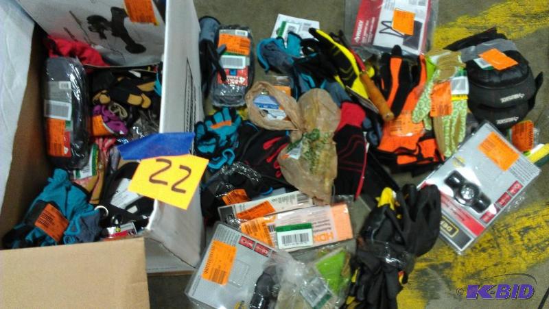 lot 22 image: Work Gloves Lot. Gloves, back support belt, k...