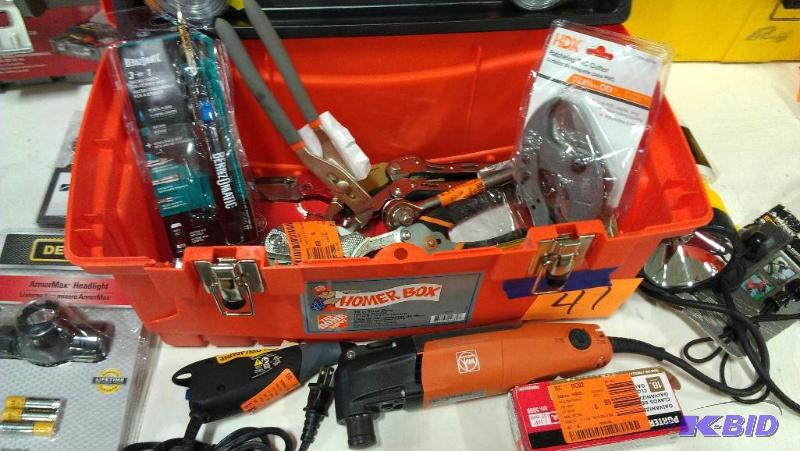 lot 41 image: Hand Tools in a tool box. The box has cracks....