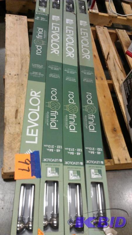 lot 97 image: Curtain Rods and Finials. Levolor. (4) double...