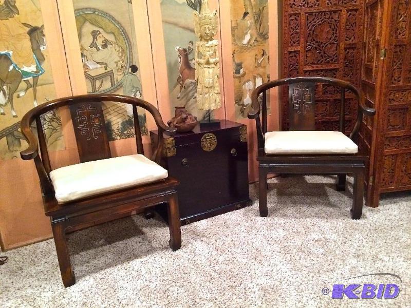 lot 12 image: Solid Rosewood Vintage Horseshoe Chow Chairs
