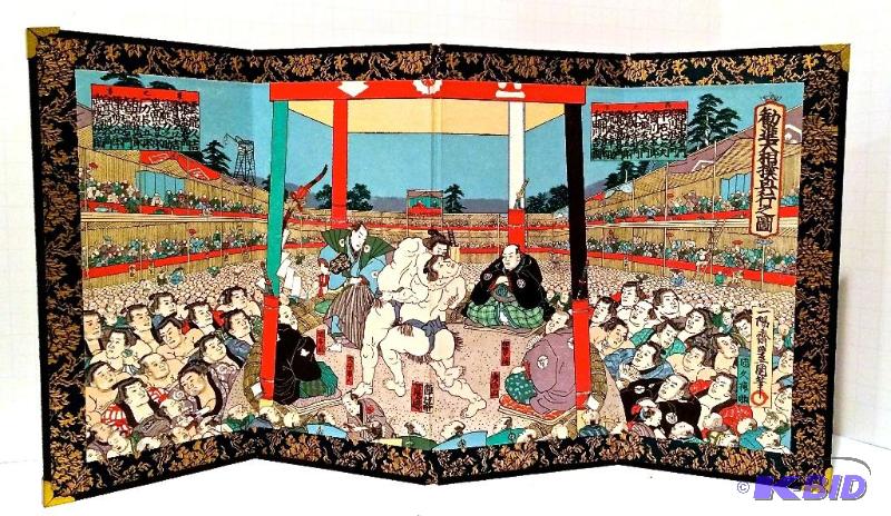 lot 26 image: UKIYO-E Block print mini screen