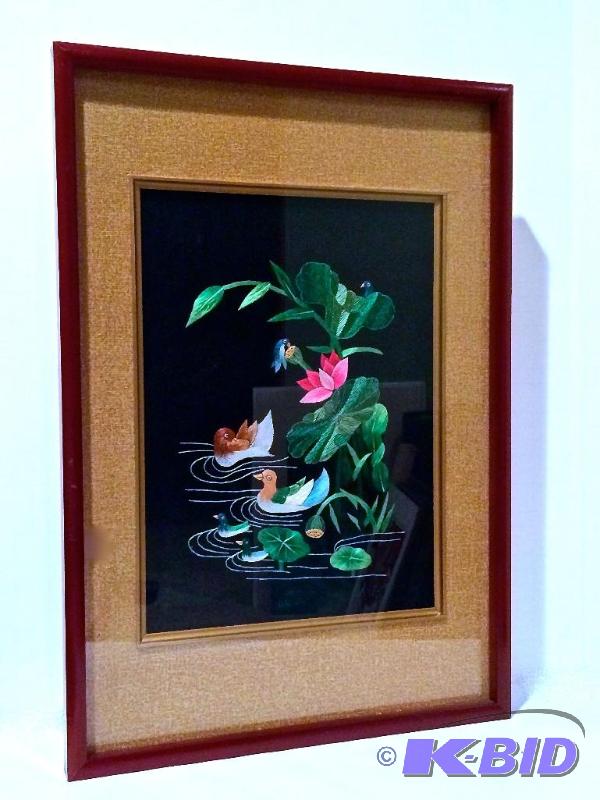 lot 29 image: Japanese vintage embroidered art with a red tea Kettle