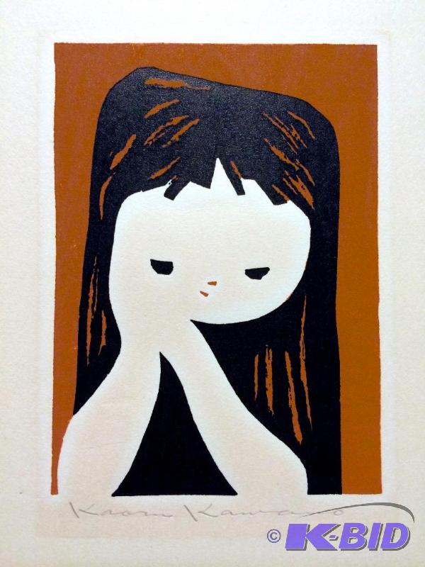 lot 37 image: Karou Kawano Original woodblock of a girl signed