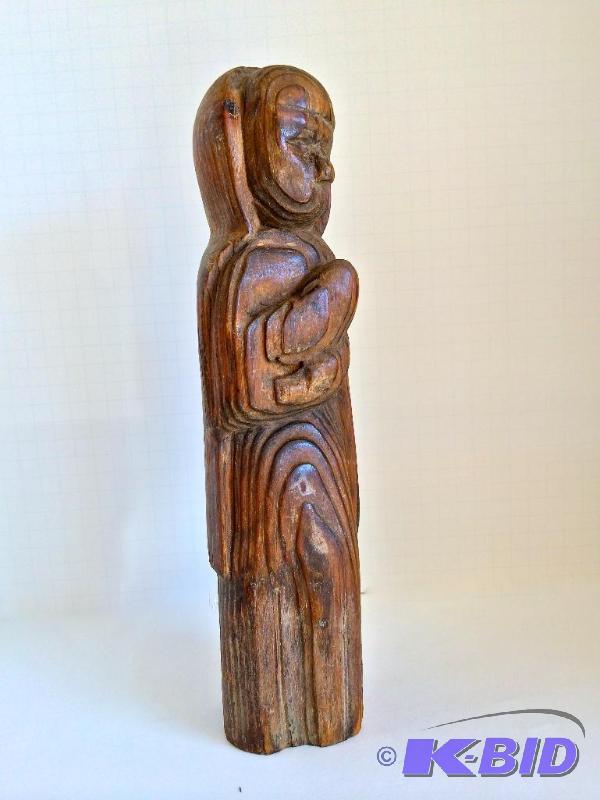 lot 5 image: Karou Kawano inspired wooden figure of a girl with a bird