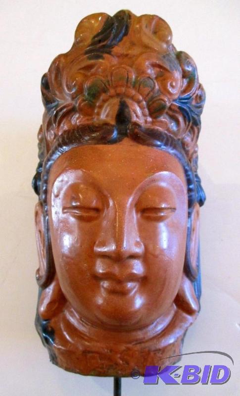 lot 6 image: Original vintage art pottery Quan Yin head sculpture