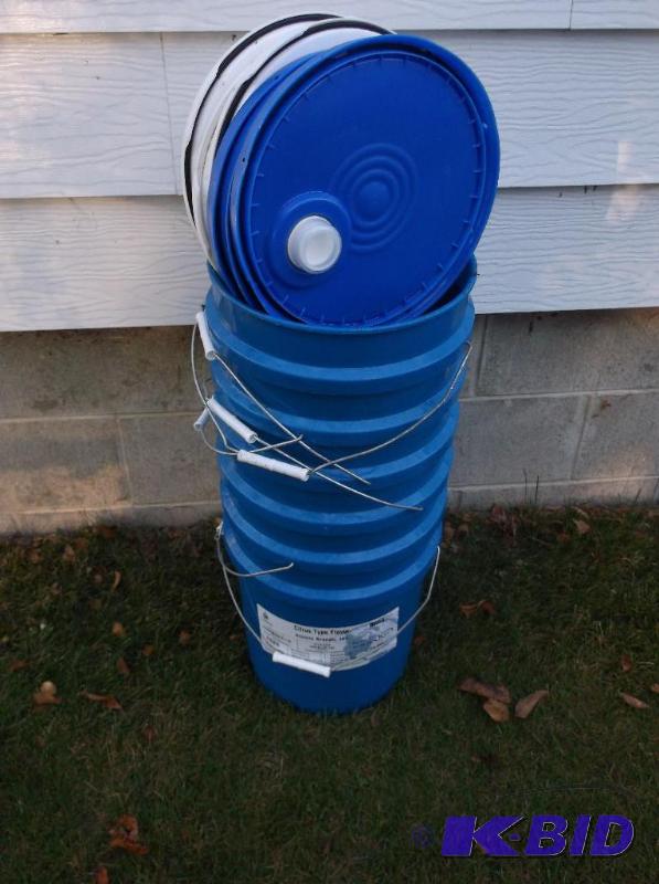 lot 117 image: 6-5 gallon blue food grade pails with lids....