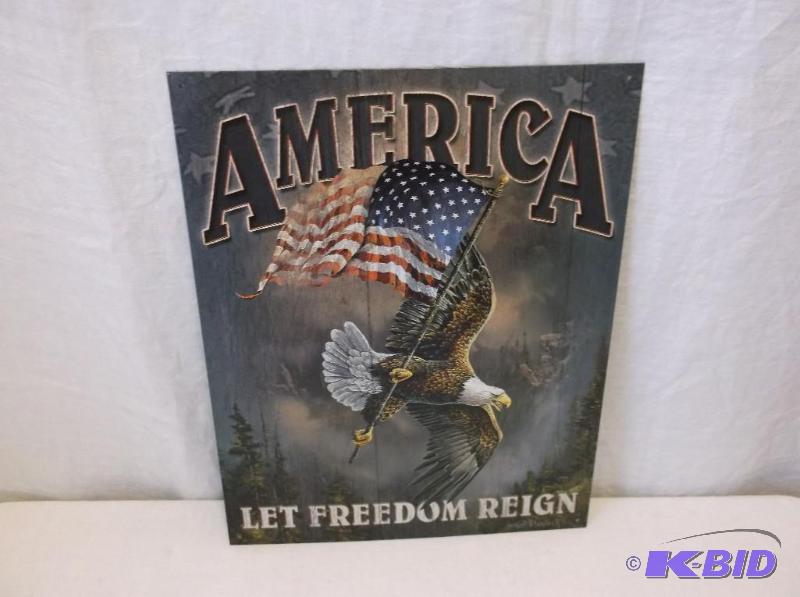 lot 52 image: Collectable metal patriotic sign measuring 12...