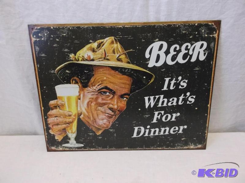 lot 55 image: Collectable metal Beer sign measuring 16"...