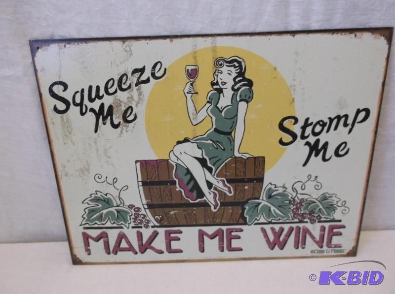 lot 56 image: Collectable metal Make Me Wine sign measuring...