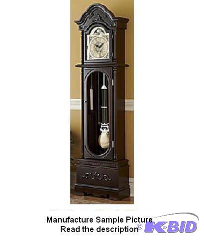 lot 56 image: Grandfather Clock - Black Cherry Finish - Bat...