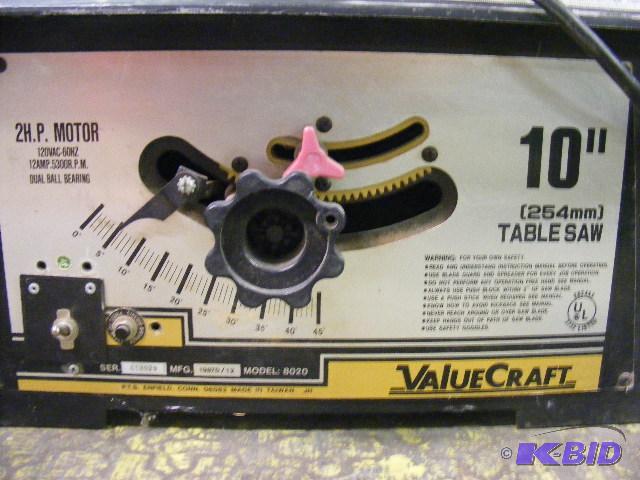 lot 598 image: ValueCraft 10 table saw, 2HP Motor...