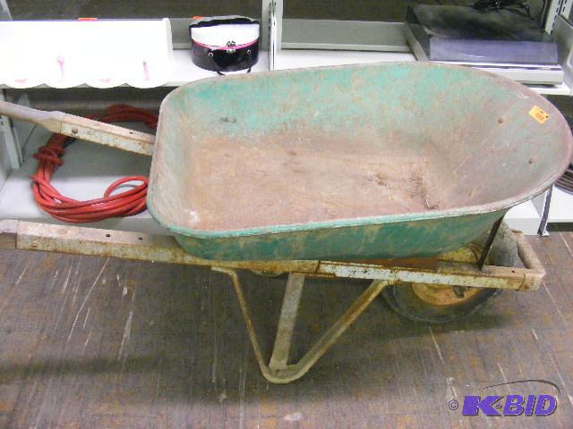 lot 599 image: Wheelbarrow, green metal...