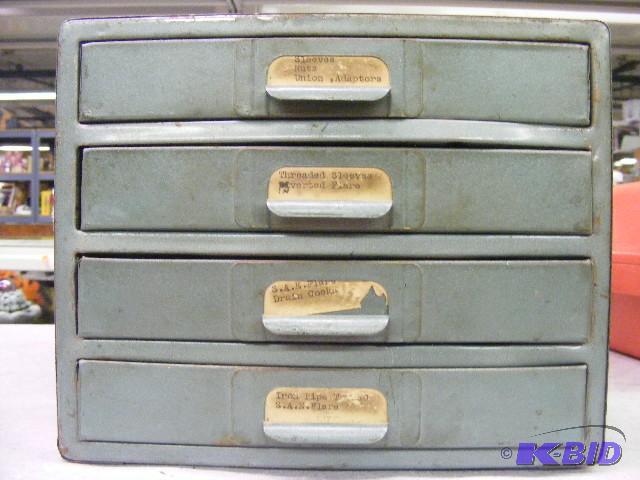 lot 614 image: 4 drawer metal tool storage box, with content...