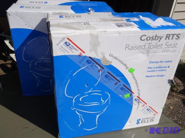 lot 106 image: Qty 4 Cosby RTS raised toilet seat with lid. ...