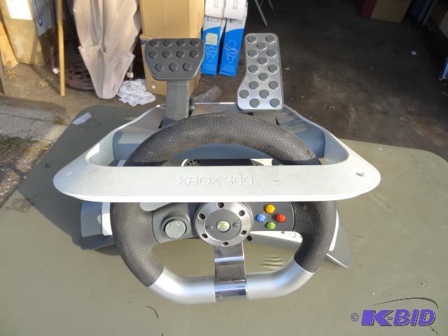 lot 23 image: X box 360 wireless racing wheel and pedal set...