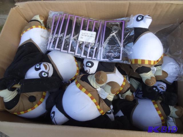 lot 6 image: Box of stuffed pandas. Bracelets too...