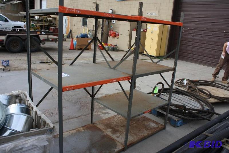 lot 317 image: Shelving Unit 6 shelves metal with wooden s...