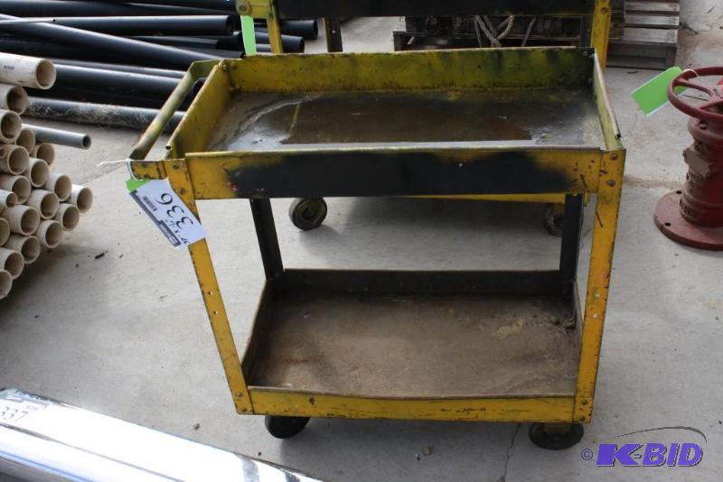 lot 336 image: Cart on wheels metal two shelves 33" ...