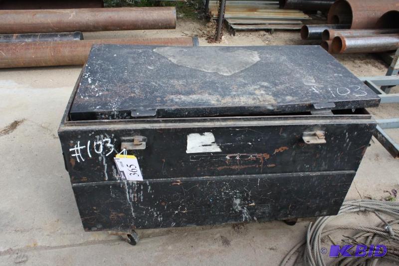 lot 365 image: Wooden Chest on Wheels with Latching Lid 48...