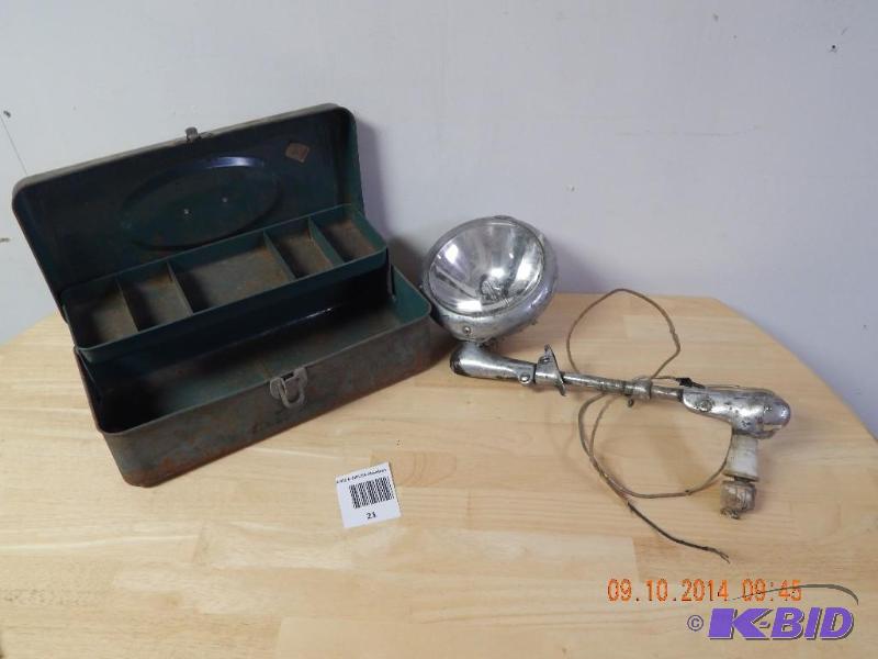 lot 21 image: old tackle box and old police spot light ...