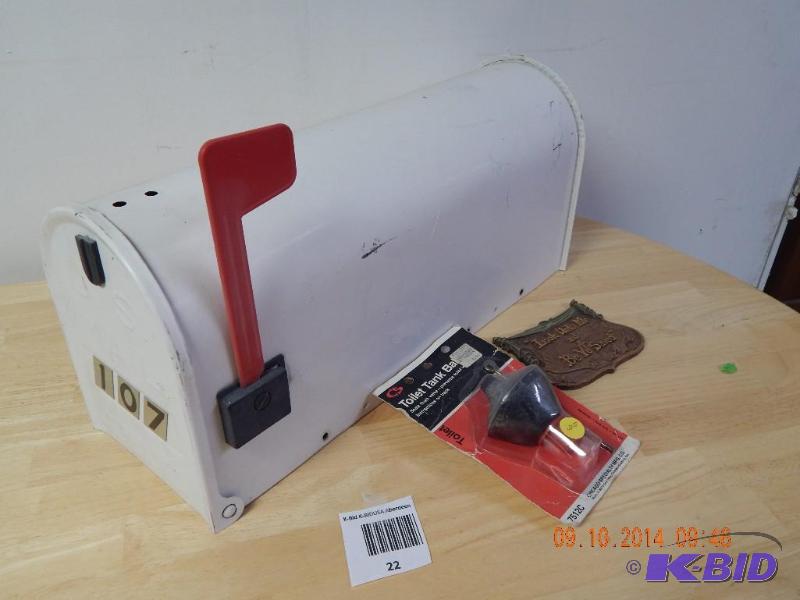 lot 22 image: white metal mail box and misc. ...