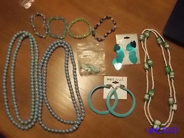 Lot Of Aqua Color Jewelry 3-Necklaces, 3-Pai...
