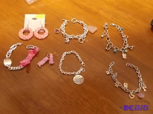 5-Charm Bracelets, 2-Pair Pierced Earrings...