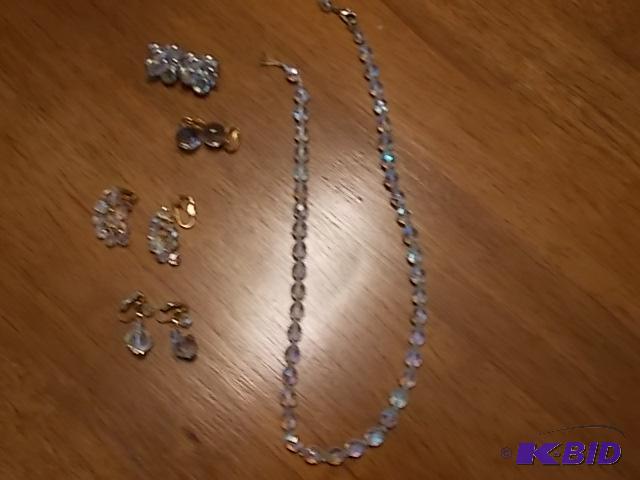 4-Pair Crystal Clip Earrings, 1-Necklace (Nee...