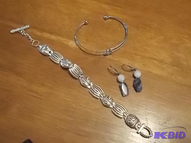 Silvertone Link Bracelet, Star Bracelet, Pair...