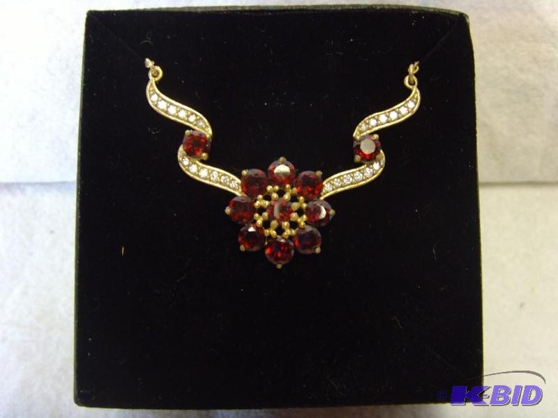 Ribbon Flower Gem Pendant Necklace