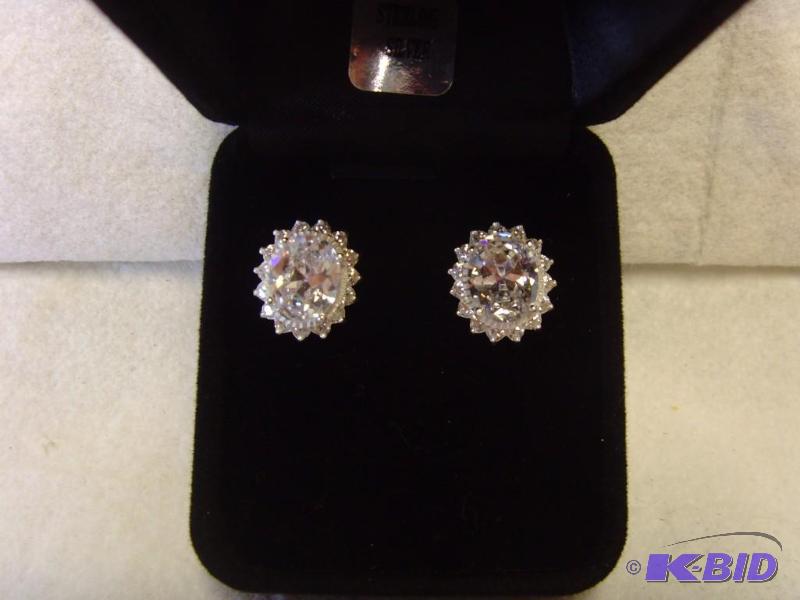 Sterling Silver CZ Oval Earrings