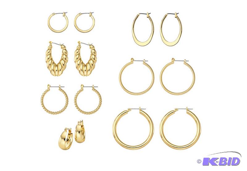14K Gold Plated 7 Hoop Earring Set