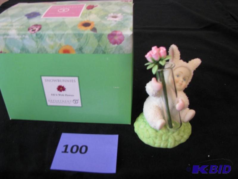lot 100 image: Dept 56 Snowbunnies, &quotfill it with flowe...