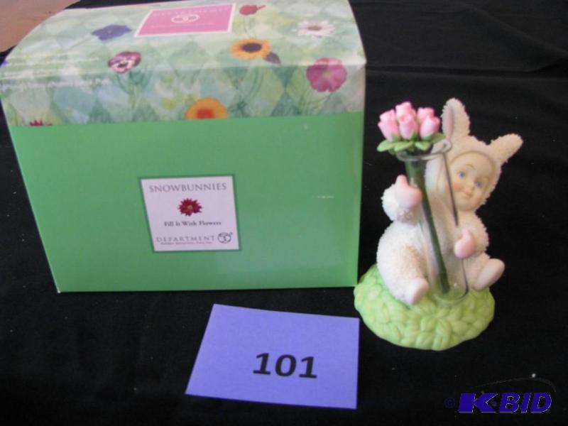 lot 101 image: Dept 56 Snowbunnies, &quotfill it with flowe...
