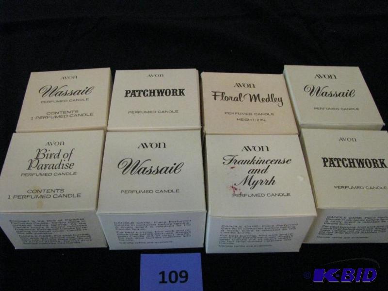lot 109 image: Avon perfumed candles (8) new in box...