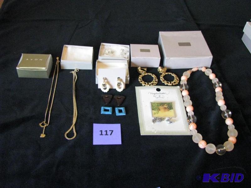 lot 117 image: Vintage Avon Jewelry, 3 pair earrings, 3 neck...