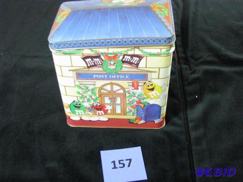 lot 157 image: M&ampM post office collectable tin with 9 M&...