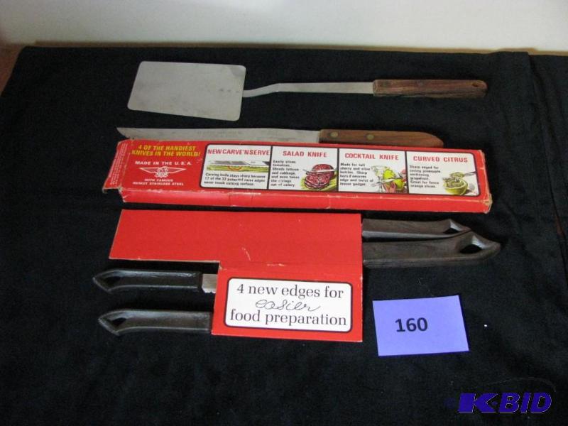 lot 160 image: Vintage Quikut stainless kitchen Knife set, b...