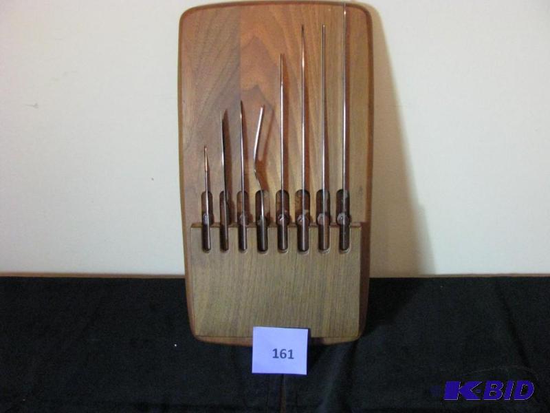 lot 161 image: vintage kitchen knife set in walnut wood hold...