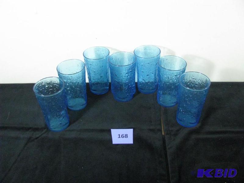 lot 168 image: 7 bubble rain blue drinking glasses...