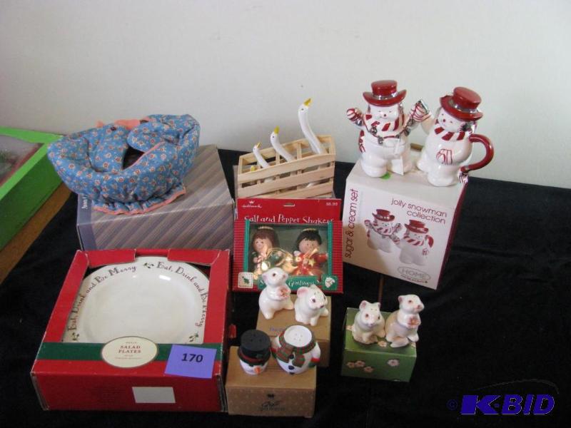 lot 170 image: Misc NIB holiday dcor S&ampP, plates, hen br...