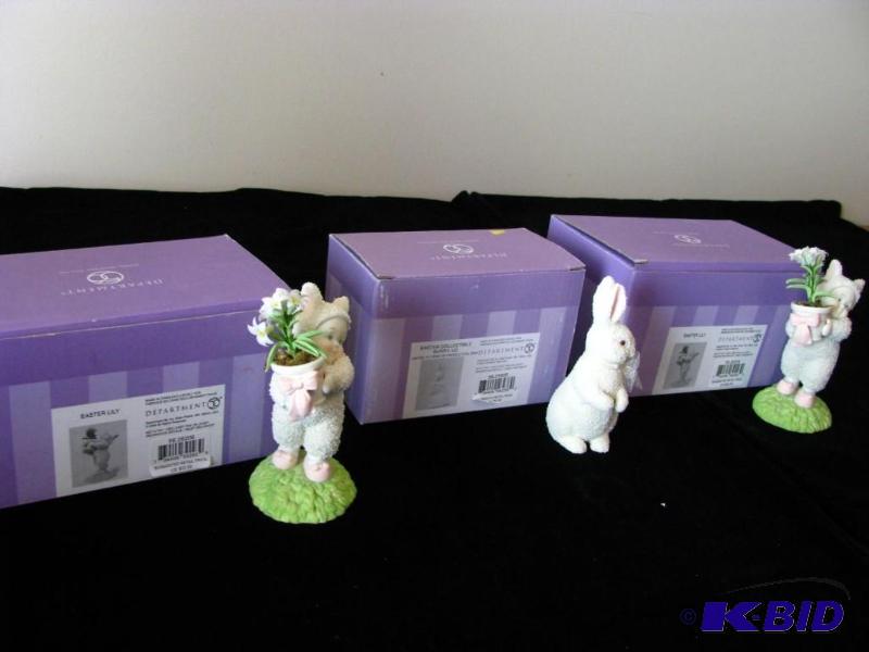 lot 25 image: 3 Dept 56 Snowbunnie figurines...