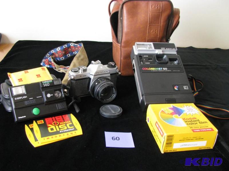 lot 60 image: vintage cameras, Kodak Disk, Pentax K100 w50...