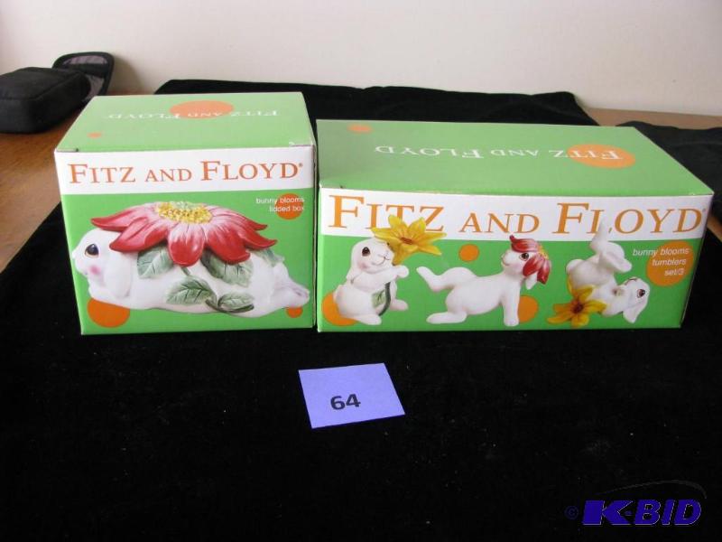lot 64 image: Fitz and Floyd Bunny Box & Tumblers Set, ...